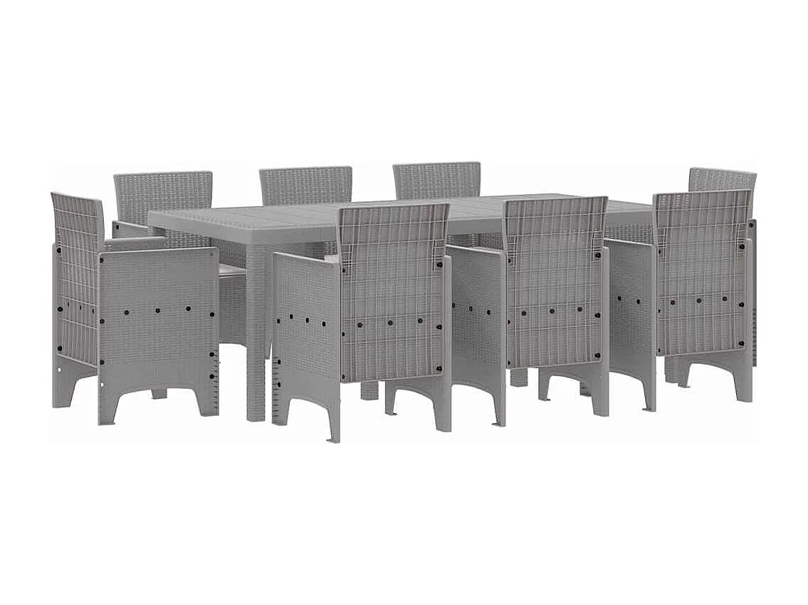 Tuin Eetset 9 pcs Lichtgrijs Polt riet