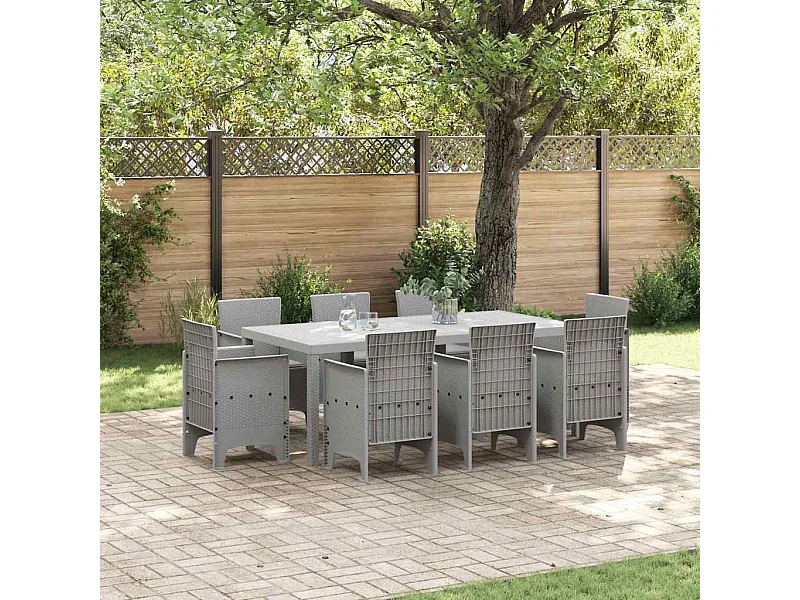 Set da Pranzo per Giardino 9 pcs Grigio chiaro Rattan Polt