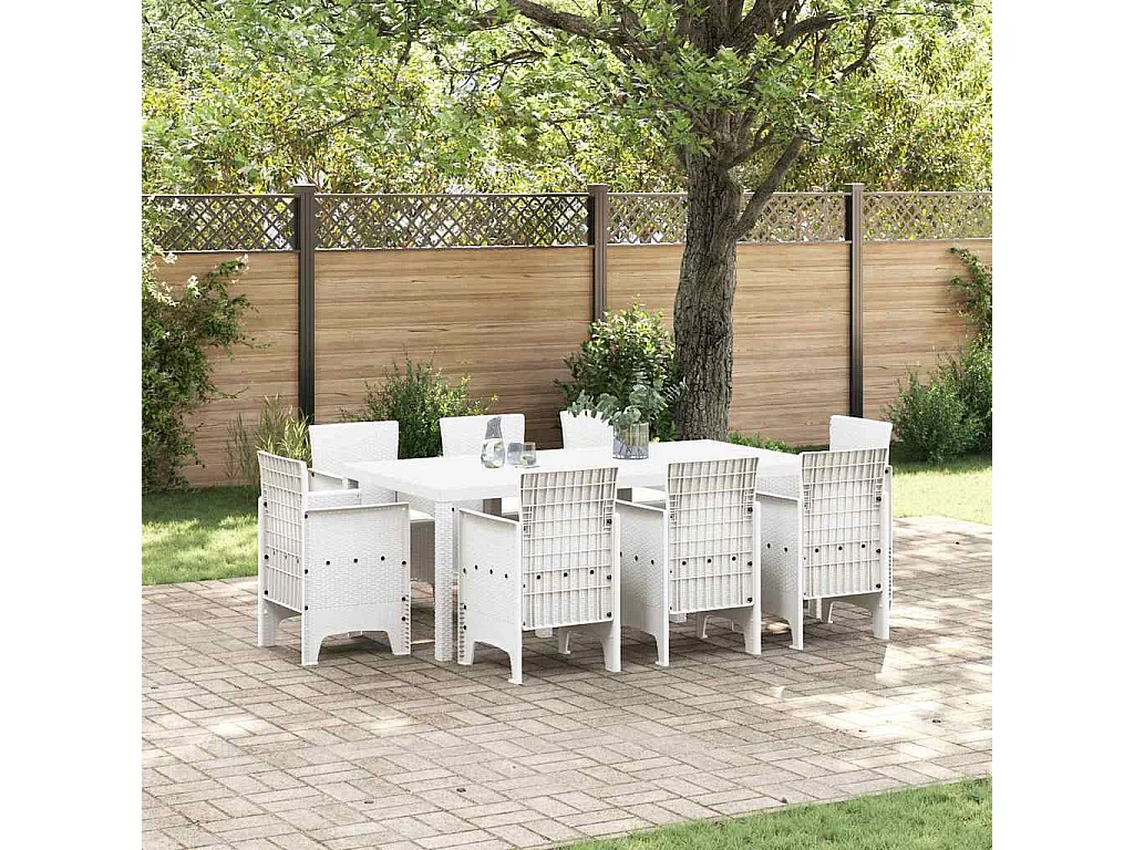 Ensemble de salle à manger pour jardin 9 pcs Blanc
