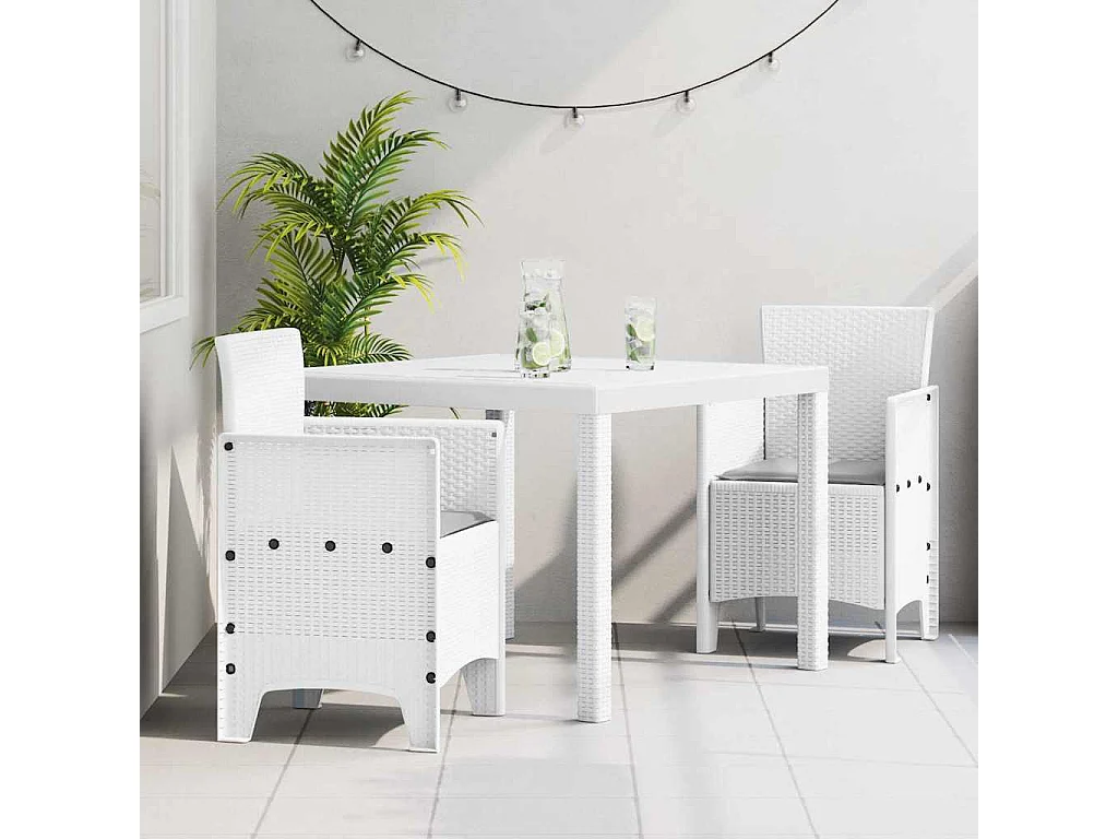 Ensemble de salle à manger pour jardin 3 pcs Blanc Rattan Polt