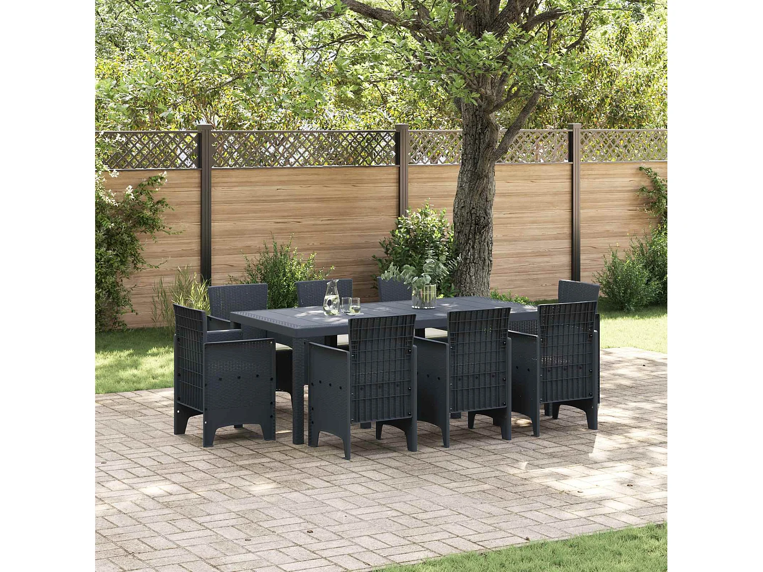 Set da Pranzo per Giardino 9 pcs Antracite Polipropilene