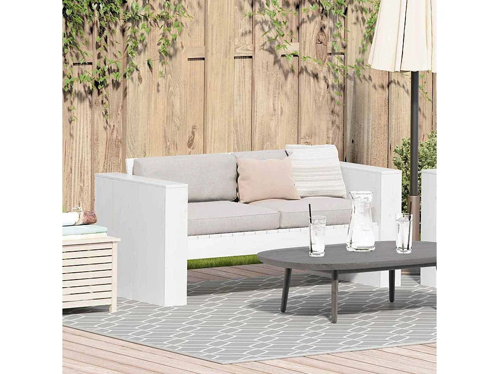 Garten-Sofa Weiß 134 x 60 x 62 cm Massives Kiefernholz