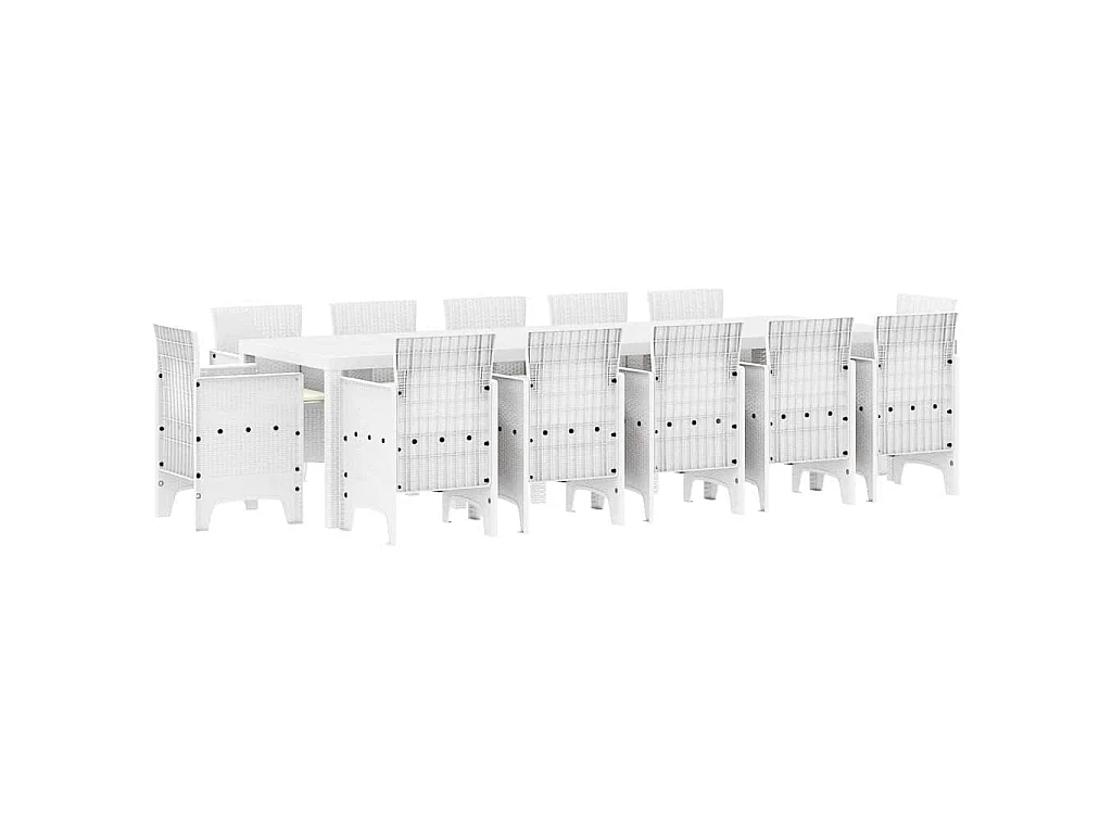 Tuin Eetset met kussen 13 pcs Wit Poly rattan en Katoen