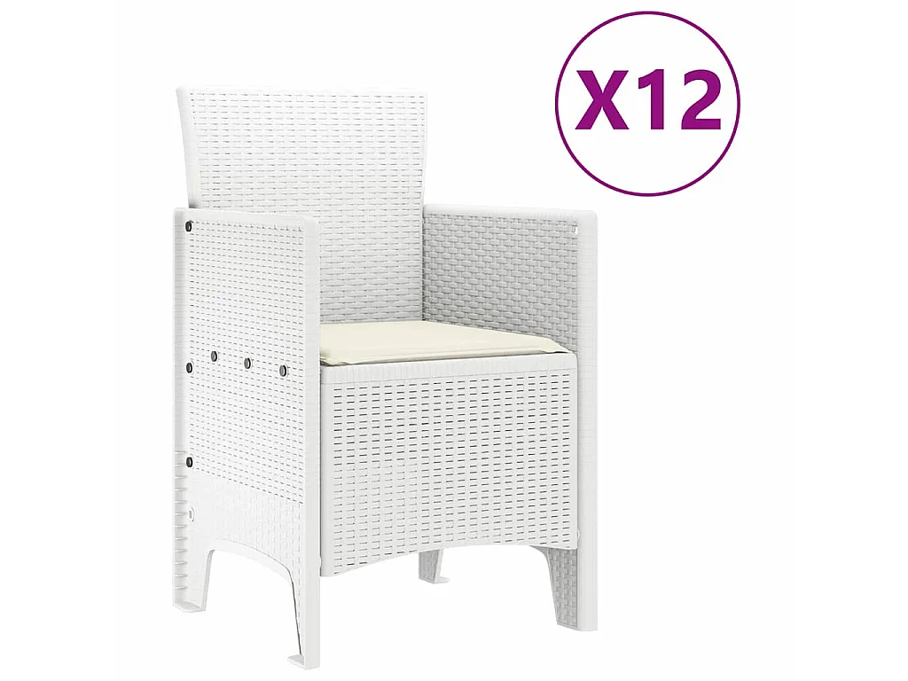 Tuin Eetset met kussen 13 pcs Wit Poly rattan en Katoen