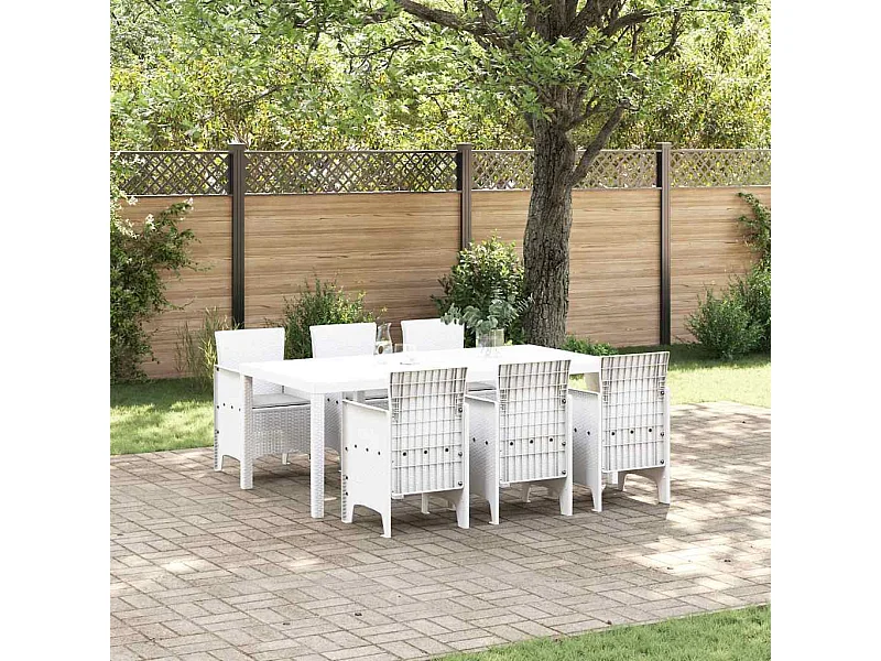Ensemble de salle à manger pour jardin 7 pcs Blanc Rattan Polt