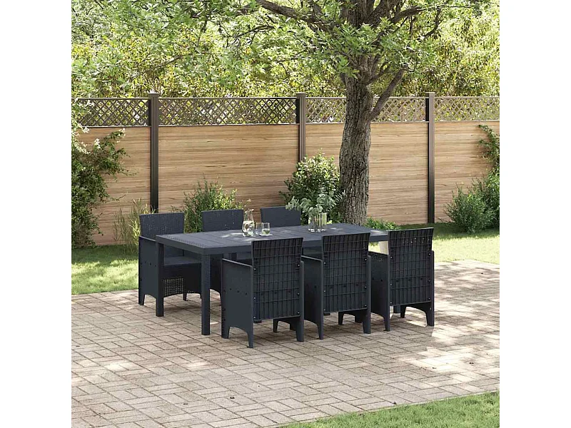 Set da Pranzo per Giardino 7 pcs Antracite Rattan Polt
