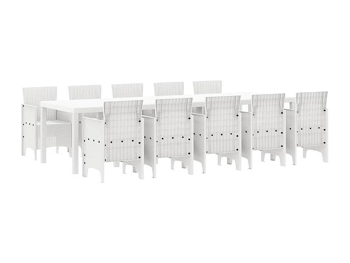 Tuin Eetset 11 pcs Wit Rattan en Staal