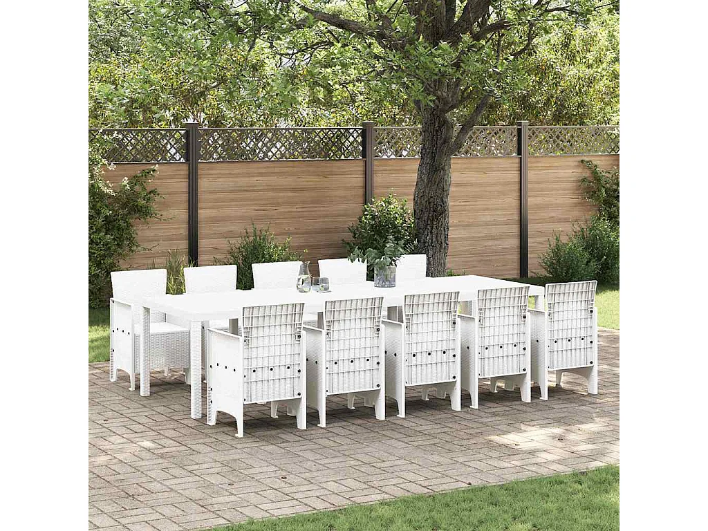 Garten Essgruppe 11 pcs Weiß Rattan und Stahl