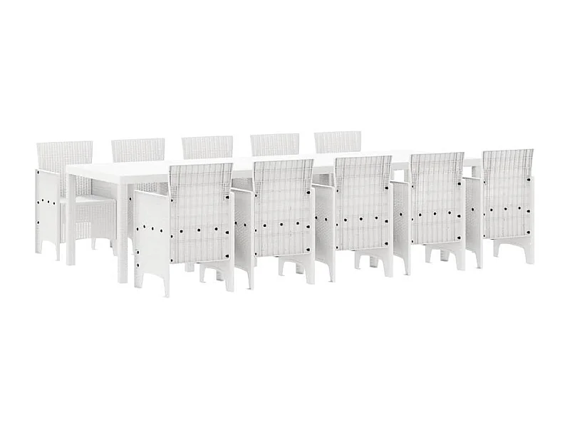Tuin Eetset 11 pcs Wit Rattan en Staal