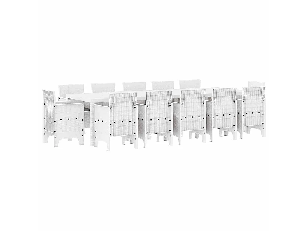 Garten Essgruppe 13 pcs Weiß Synthetisches Rattan und Metall