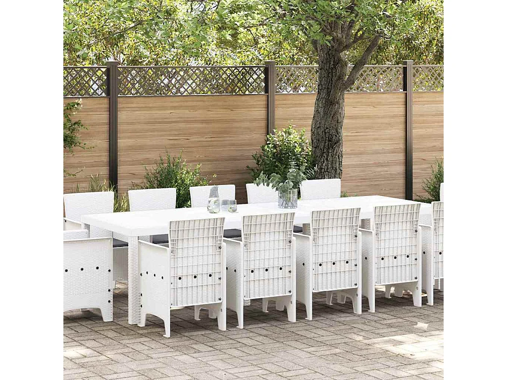 Garten Essgruppe 13 pcs Weiß Synthetisches Rattan und Metall