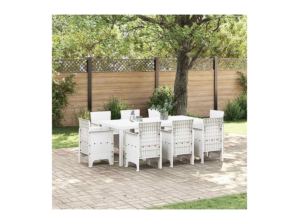 Garten Essgruppe 9 pcs Weiß Polt Rattan