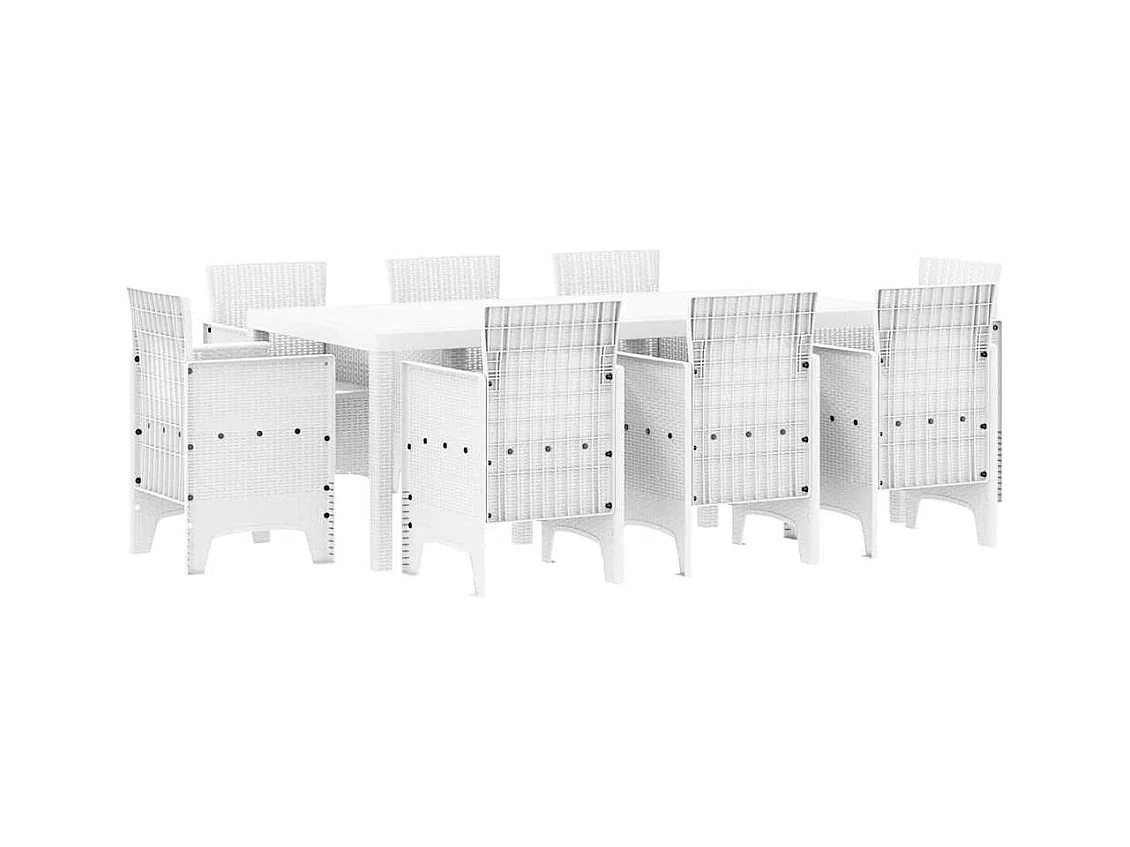 Garten Essgruppe 9 pcs Weiß Polt Rattan
