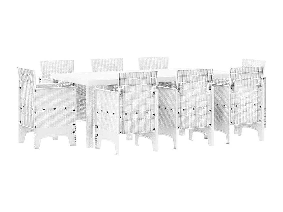 Tuin Eetset 9 pcs Wit Polt riet