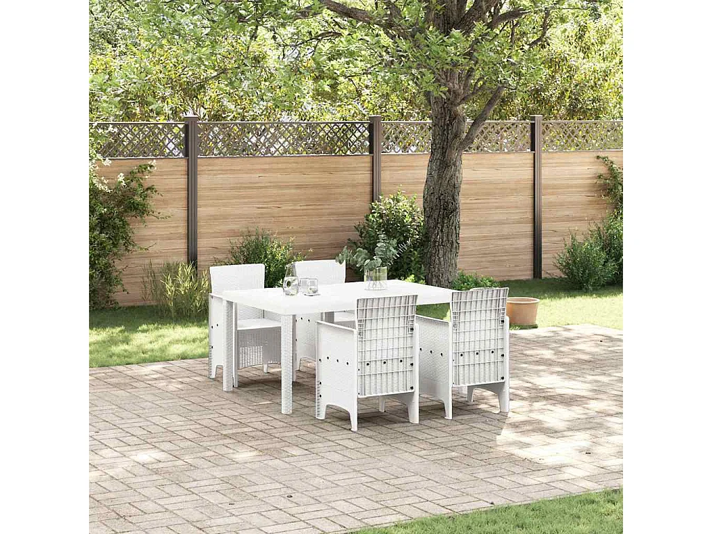 Ensemble de salle à manger pour jardin 5 pcs Blanc Rattan Polt