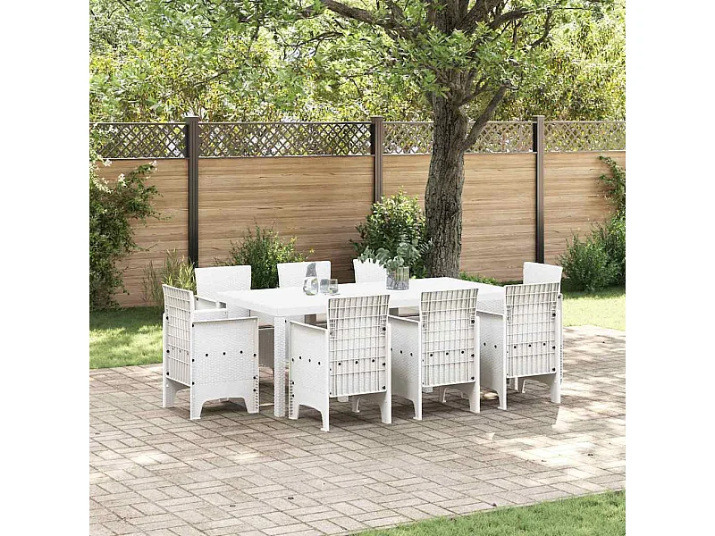 Garten Essgruppe 9 pcs Weiß Polt Rattan