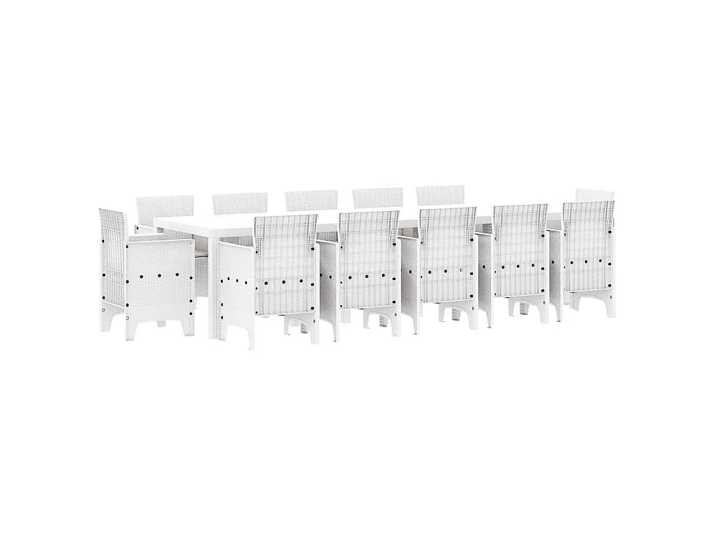 Garten Essgruppe 13 pcs Weiß und Hellgrau Poly-Rattan und Stahl