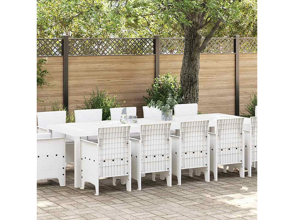 Garten Essgruppe 13 pcs Weiß und Hellgrau Poly-Rattan und Stahl