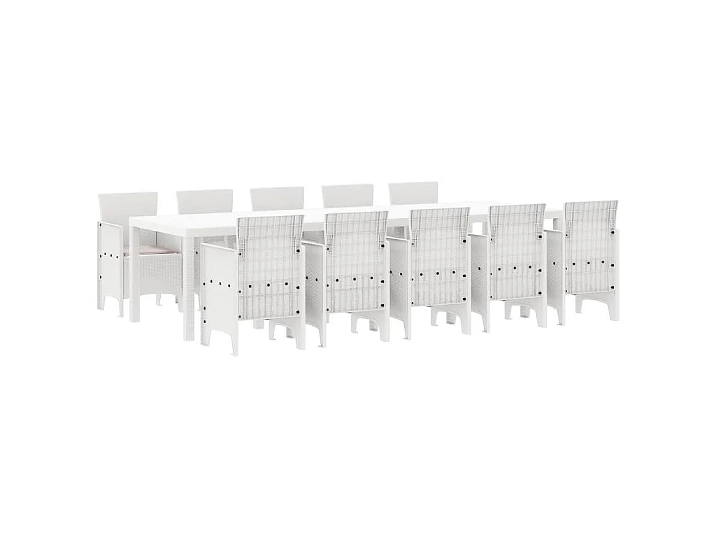 Tuin Eetset met kussen 11 pcs Wit en Taupe Synthetisch riet