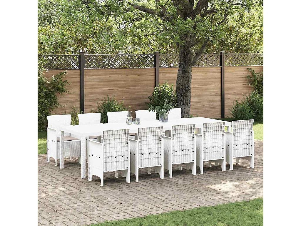 Tuin Eetset met kussen 11 pcs Wit en Taupe Synthetisch riet