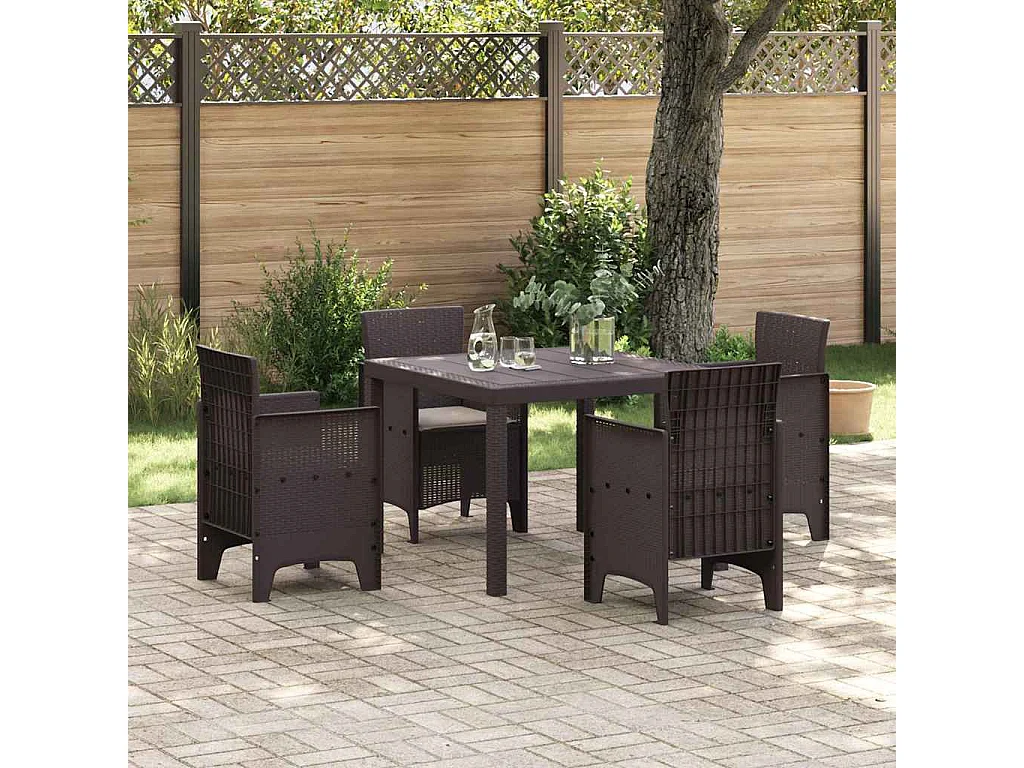 Set da Pranzo per Giardino 5 pcs Marrone Rattan Polt