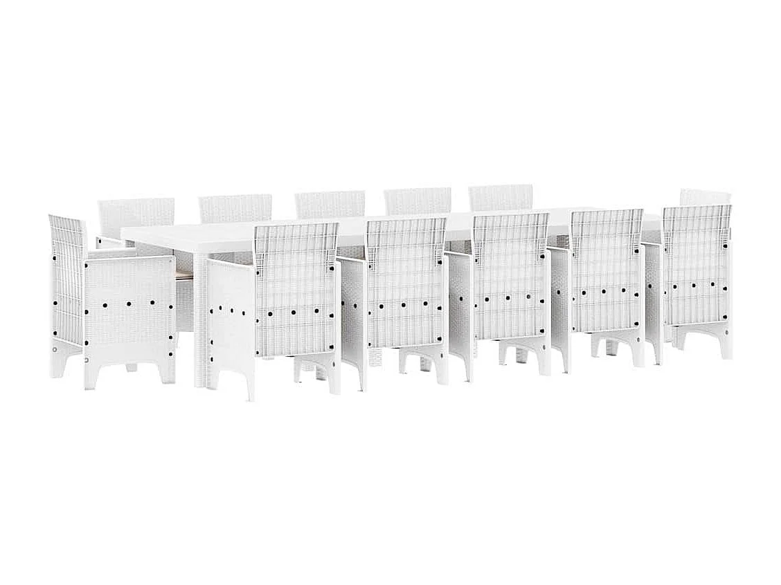 Garten Essgruppe 13 pcs Weiß und Hellgrau Poly-Rattan und Stahl