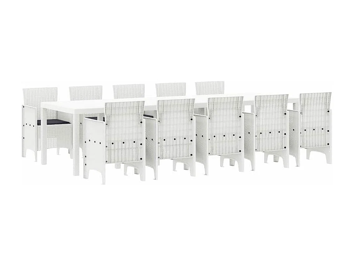 Tuin Eetset met kussen 11 pcs Wit Poly rattan en Aluminium