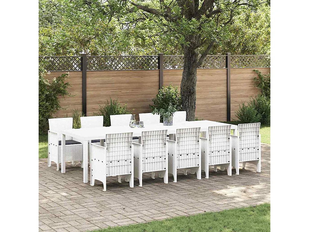 Garten Essgruppe 11 pcs Weiß Poly Rattan und Aluminium