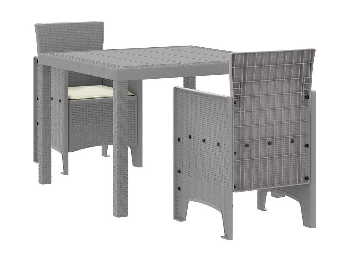 Garten Essgruppe 3 pcs Hellgrau Polt Rattan