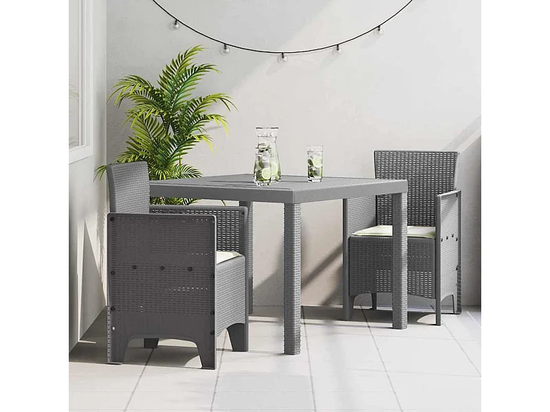 Garten Essgruppe 3 pcs Hellgrau Polt Rattan