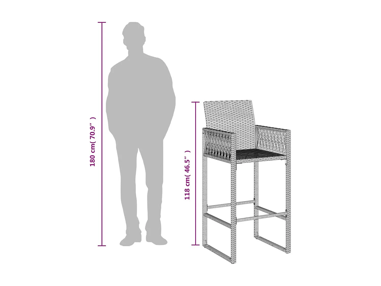 Tuinbarkrukken 2 st poly rattan grijs