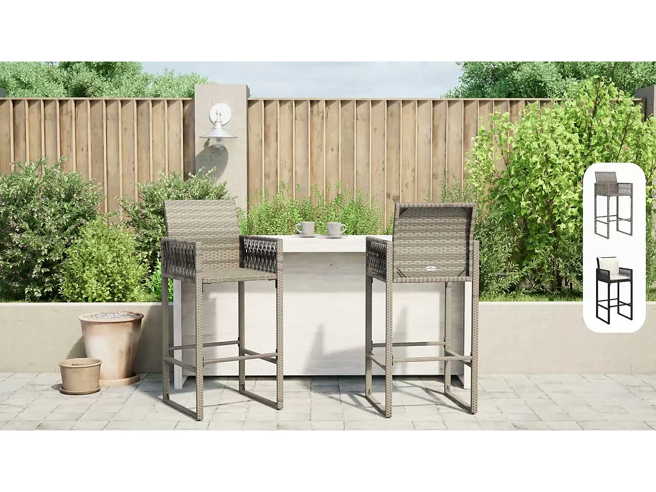 Tabourets de bar de jardin lot de 2 gris résine tressée