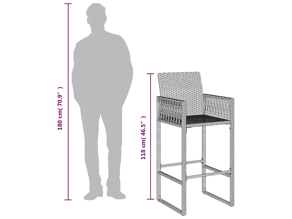 Tabourets de bar de jardin lot de 2 gris résine tressée