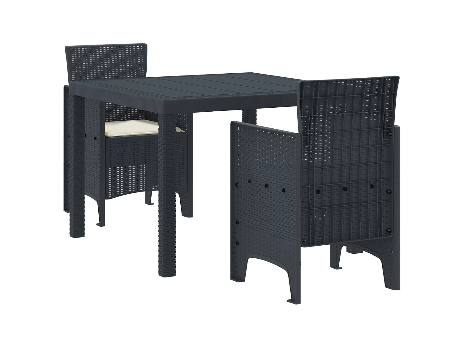 Ensemble de salle à manger de jardin 3 pièces avec coussins en rotin poly anthracite
