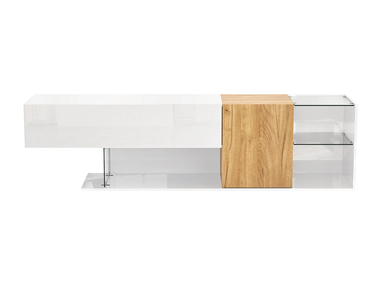 TV-Schrank mit Aufbewahrung und Glasregalen TV-Tisch TV-Ständer für Wohnzimmer