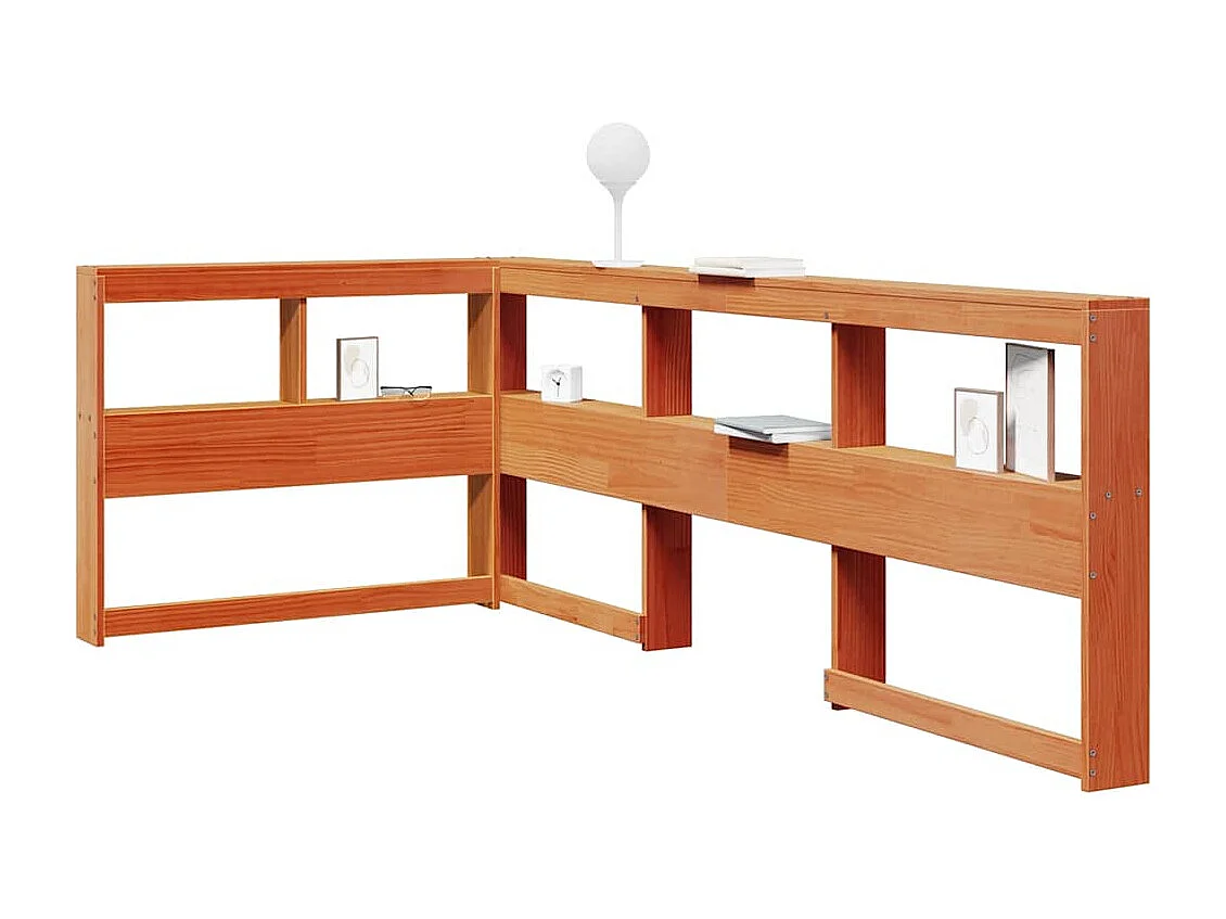 Kopfteil mit Bücherregal L-Form Wachsbraun 90 cm Massivholz