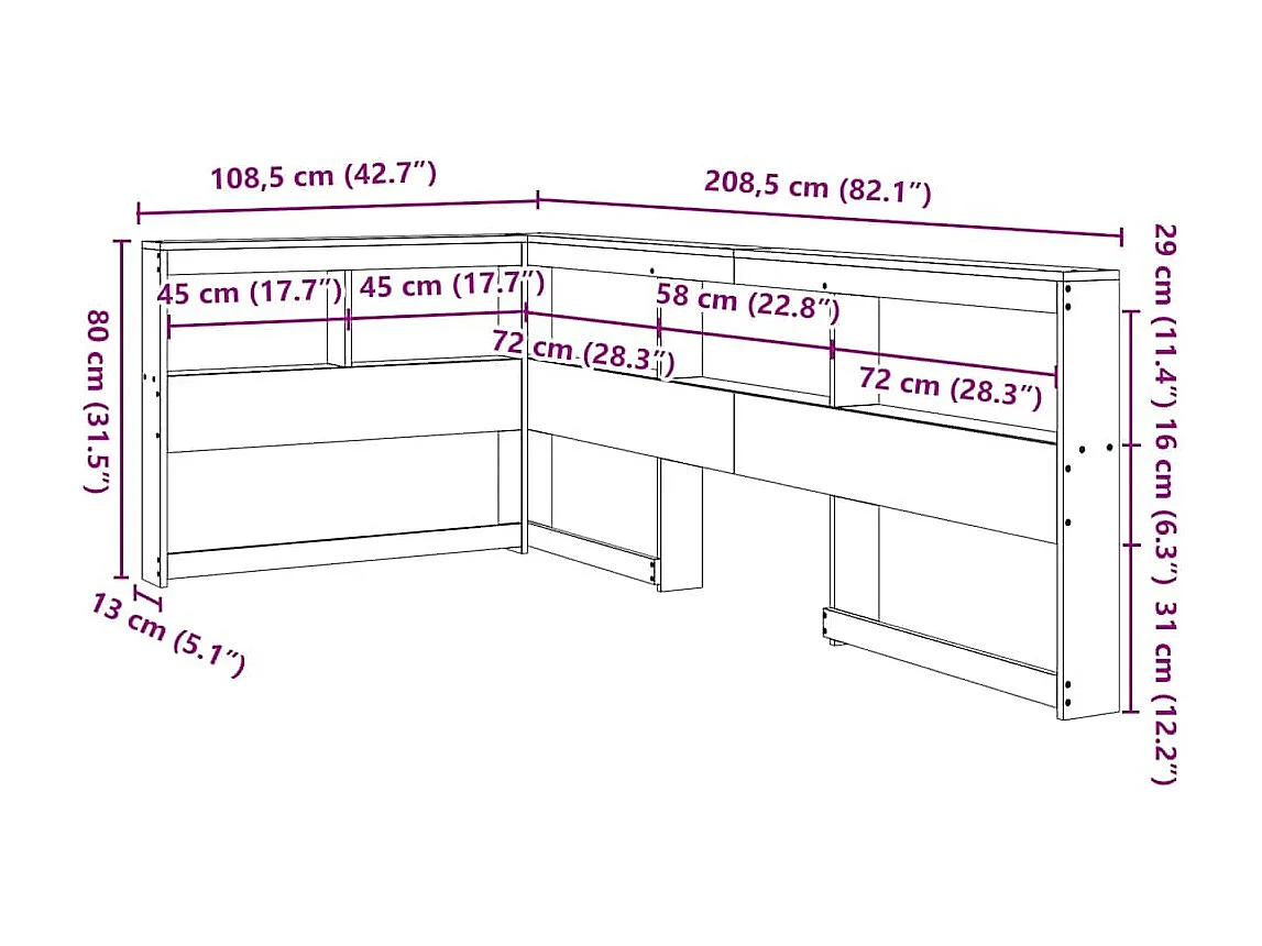 Kopfteil mit Bücherregal L-Form Wachsbraun 90 cm Massivholz