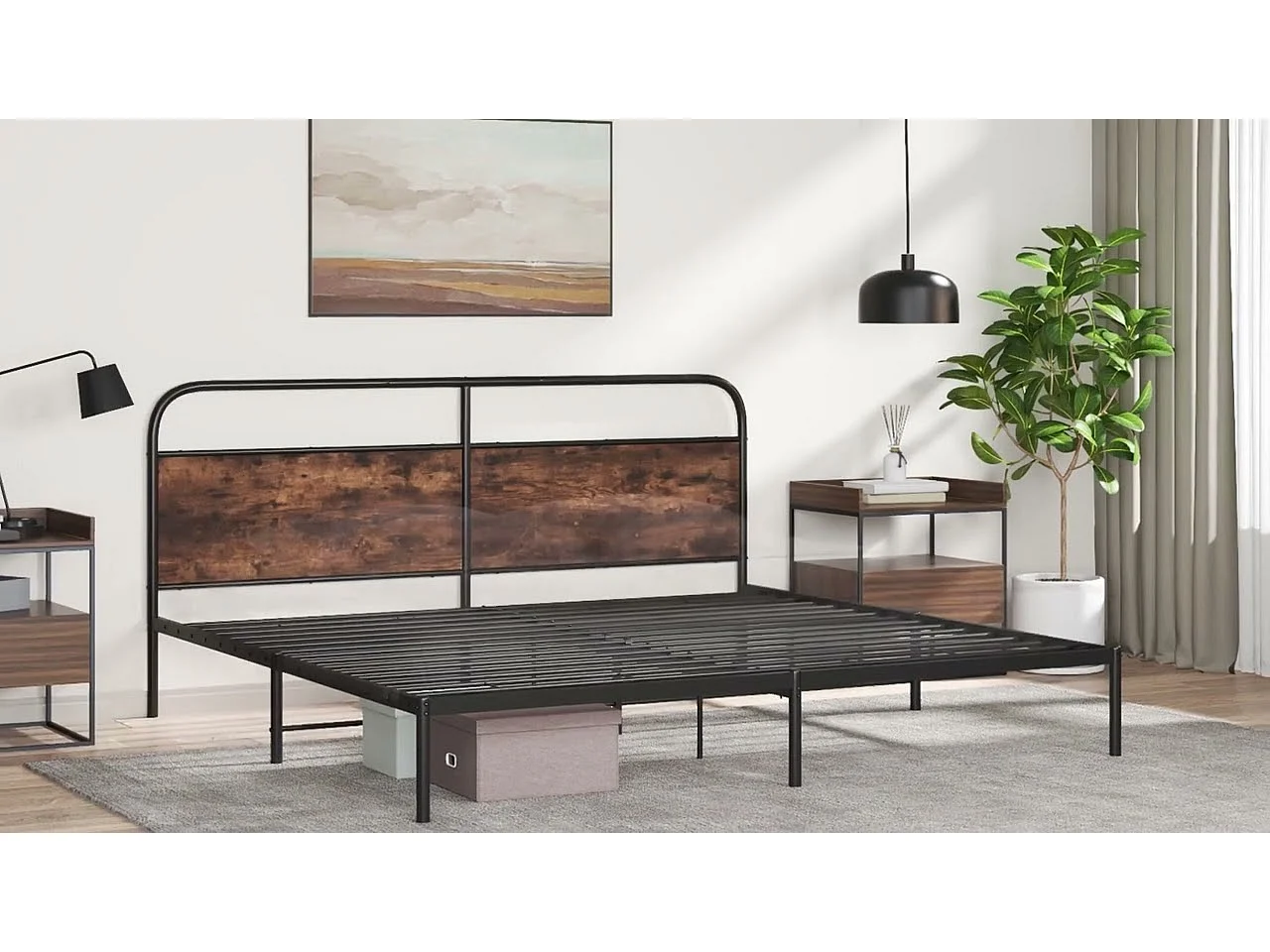 Tête de lit de remplacement chêne marron 180 cm acier et bois d'ingénierie