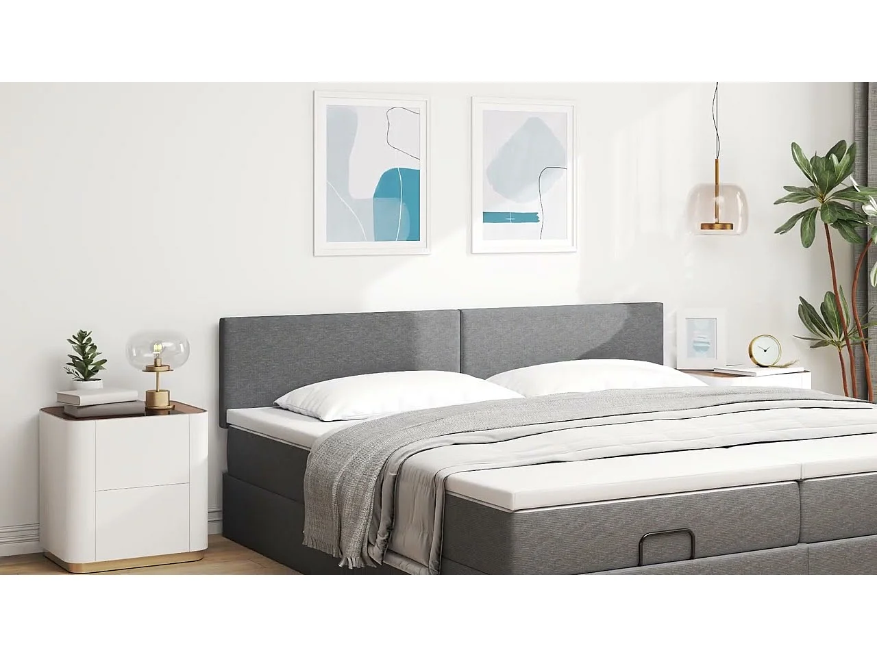 Tête de lit avec tête de lit Crème 200 cm Cuir synthétique