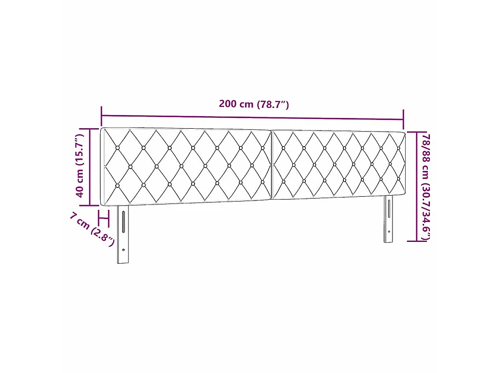 Tête de lit Noir 200 cm Velours
