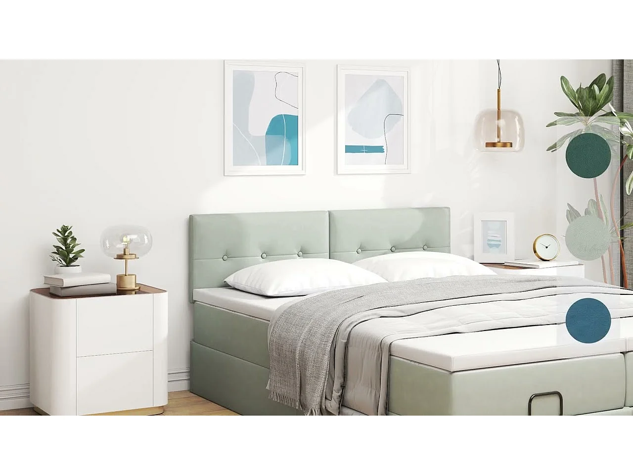 Testiera con testiera Blu Scuro 144 cm Pelle Sintetica