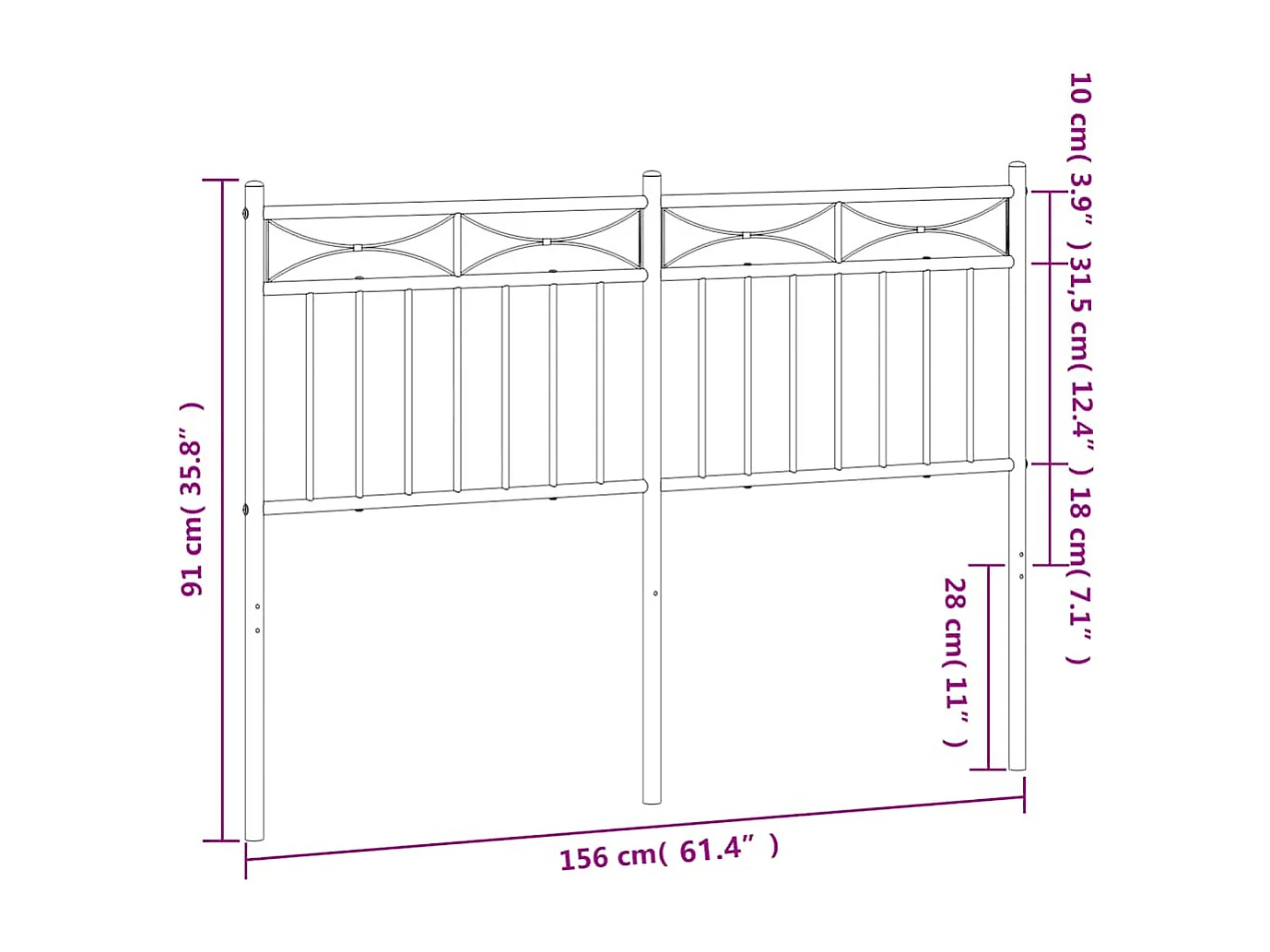 Tête de lit métal noir 150 cm