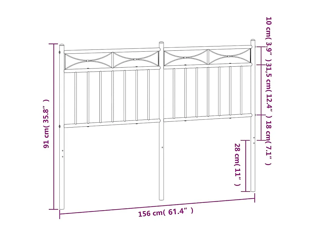 Tête de lit de remplacement métal noir 150 cm
