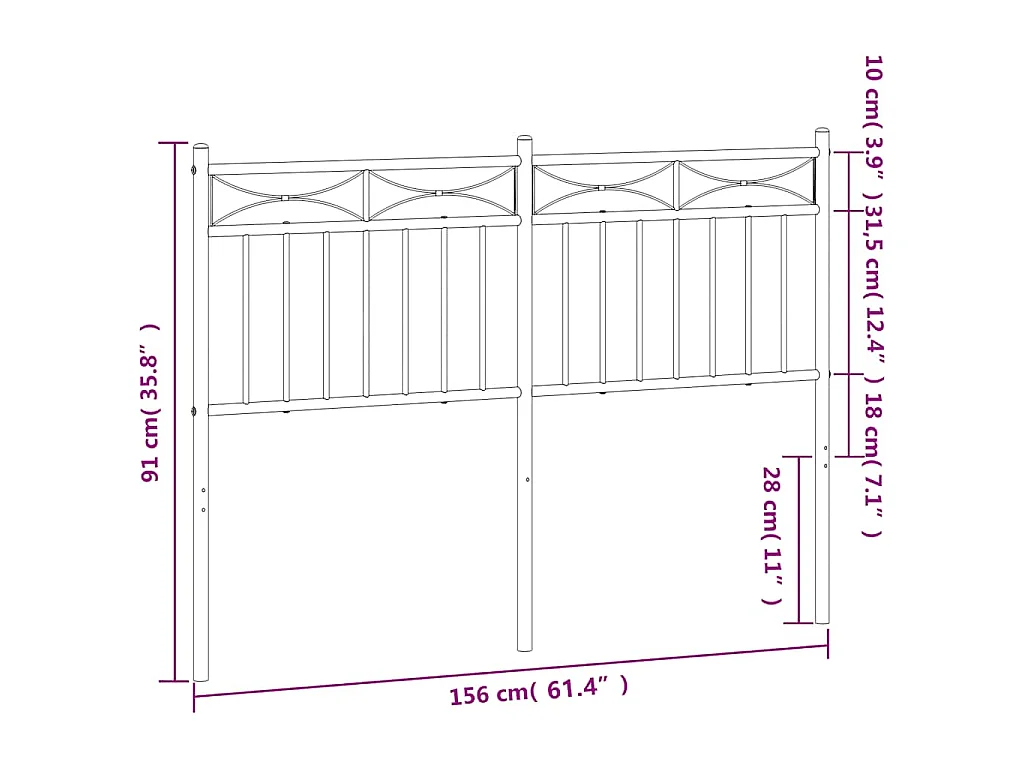Tête de lit de remplacement métal noir 150 cm