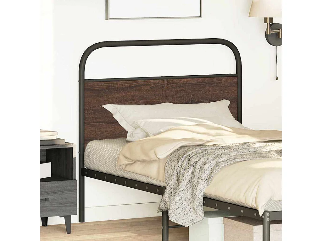 Testiera Rovere Marrone 107 cm in Acciaio e Truciolato