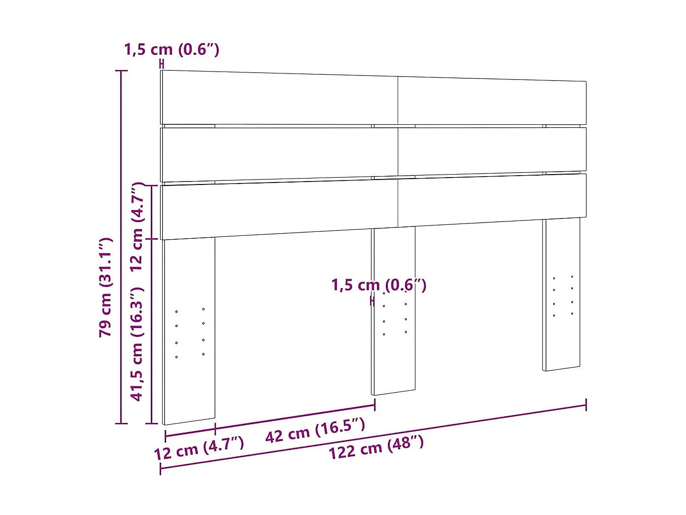 Kopfteil 120 cm Massivholz Eiche