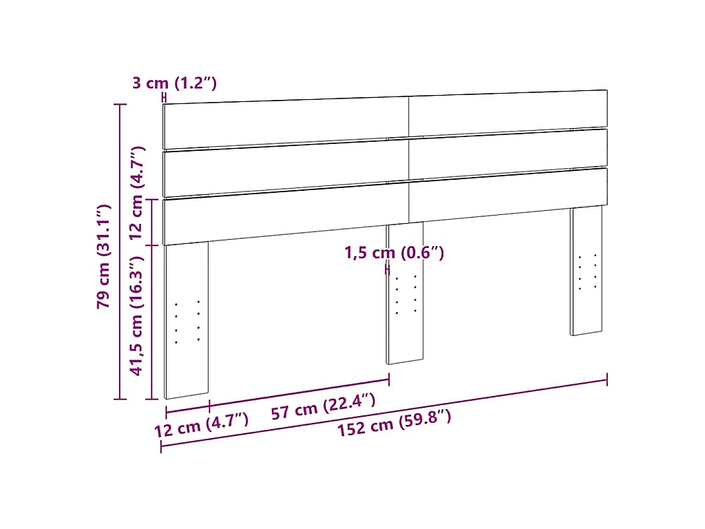 Testiera 150 cm in Legno Massello di Rovere