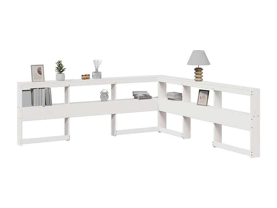 Kopfteil mit Bücherregal L-Form Weiß 180 cm Massivholz Kiefer