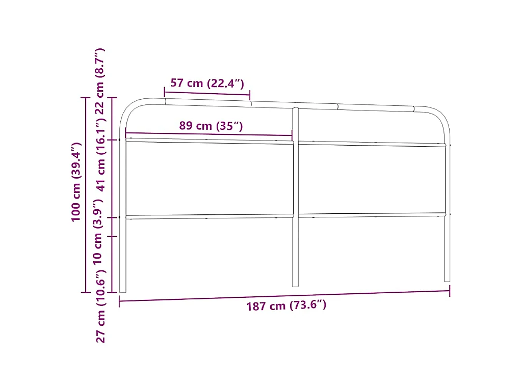 Testiera di Ricambio Rovere Fumo 180 cm in Acciaio e Legno Multistrato