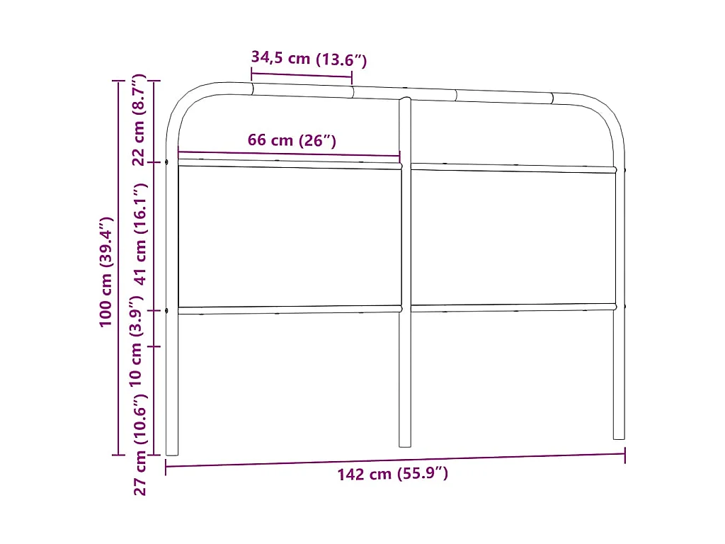Vervangend hoofdbord 135 cm bewerkt hout en staal bruin eikenkleurig